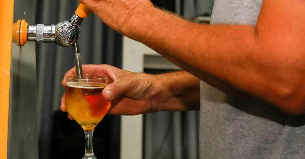 Home brewing beer poured from a keg tap