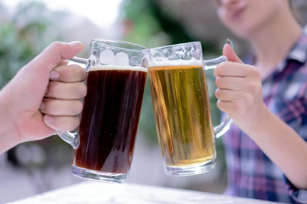 Home brewing setup with kettle and grain for beer making