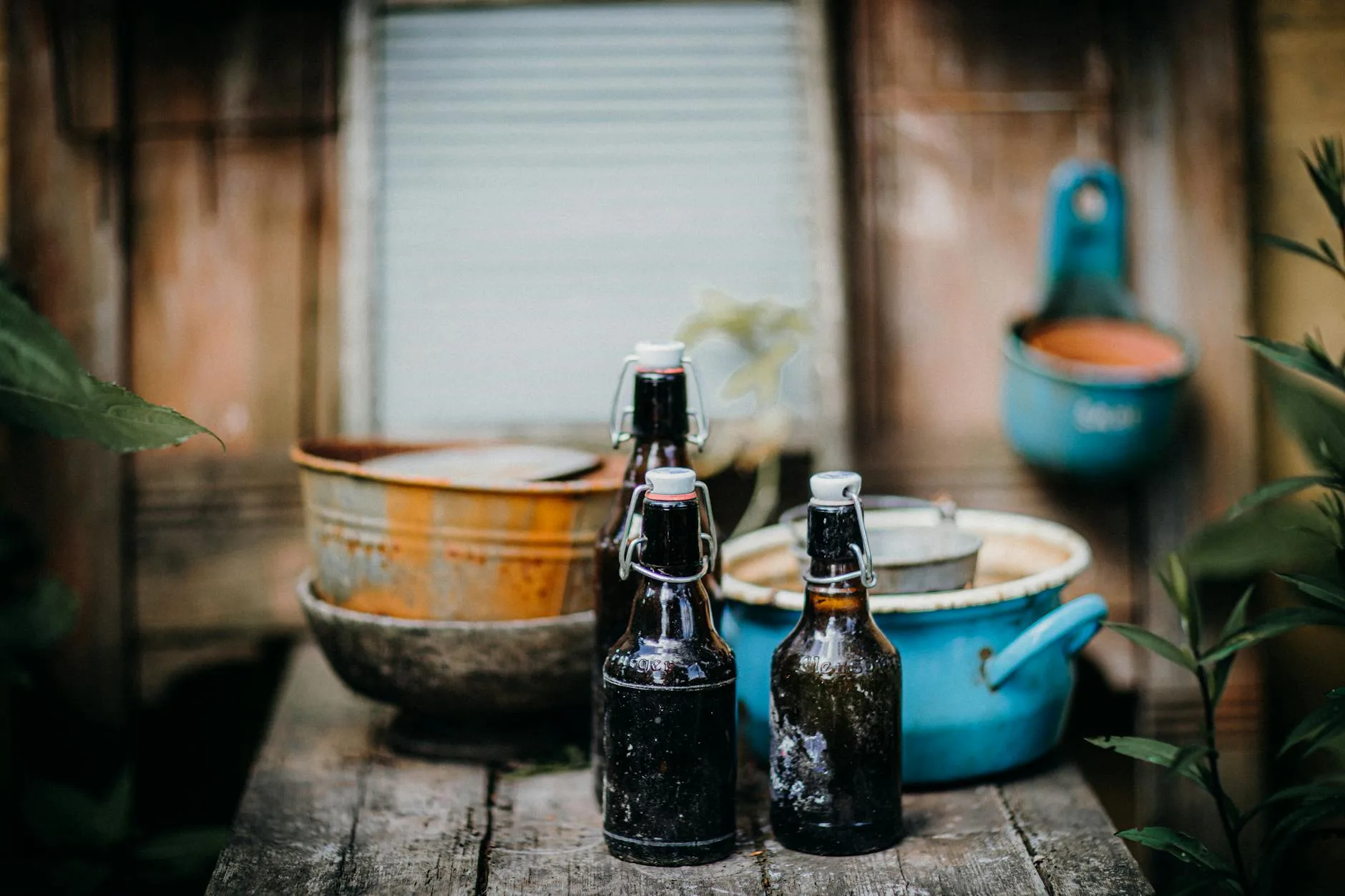 Homebrew beer in glass bottles ready for drinking