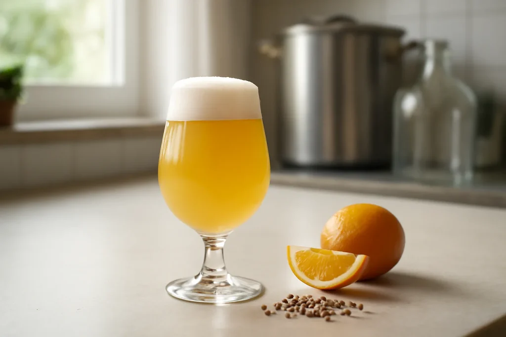 Belgian witbier glass with orange peel for homebrew recipe