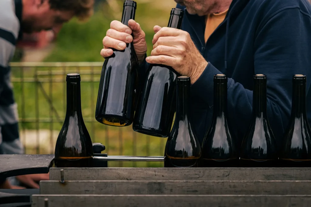 Homebrew beer bottles being filled on bottling day