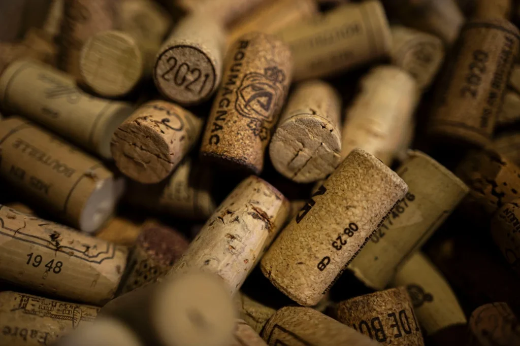 Homemade wine bottles with corks ready for bottling