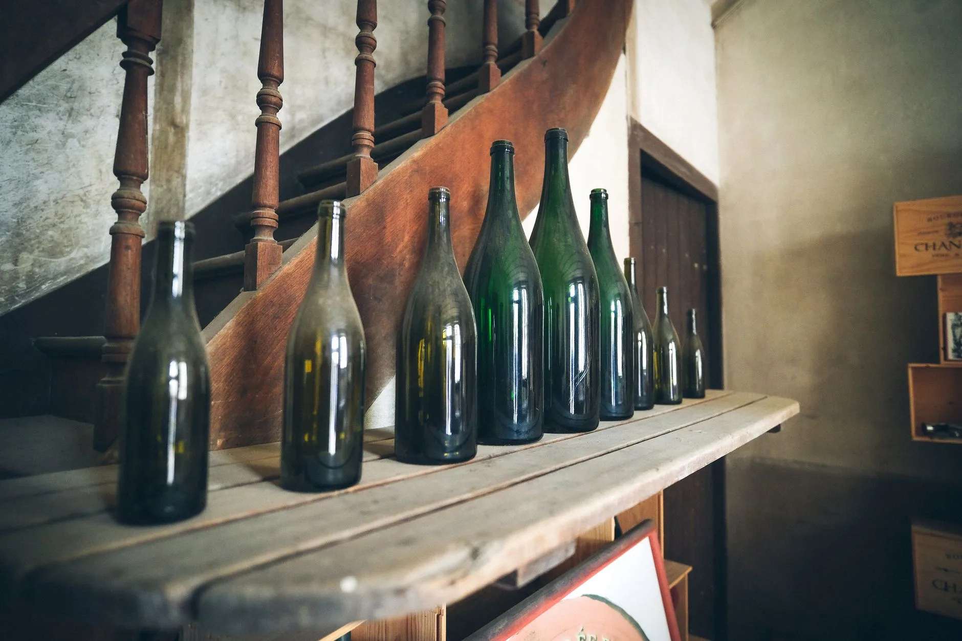 Clean empty wine bottles ready for homemade wine