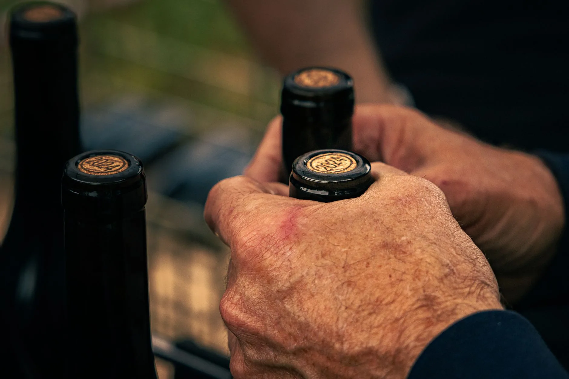 Wine corker sealing a bottle of homemade wine