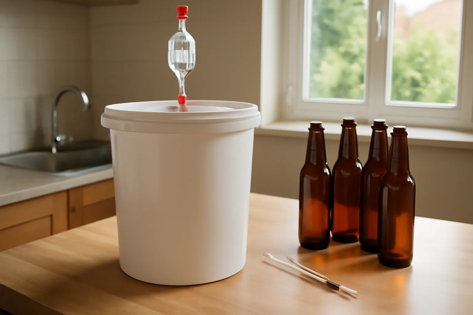 Homebrew fermenter with airlock for Belgian witbier