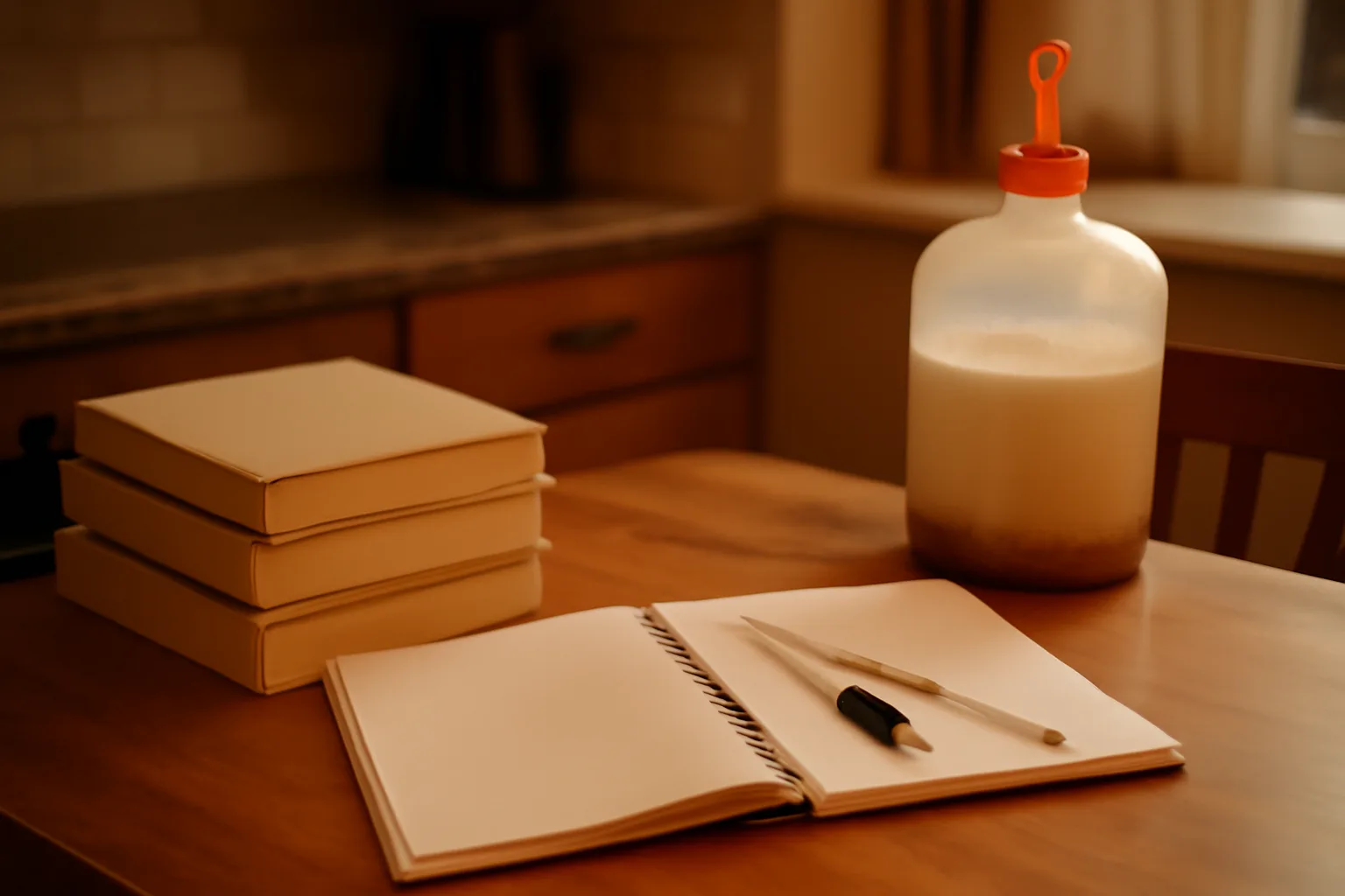 Brewing notebook with hydrometer and fermenter for recipe planning